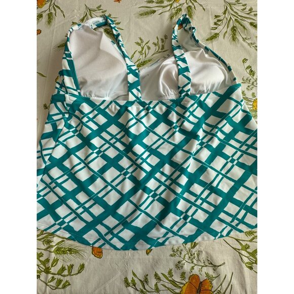 Catalina Womens 3X Tankini Top Teal & White Geometric Print - Picture 2 of 5